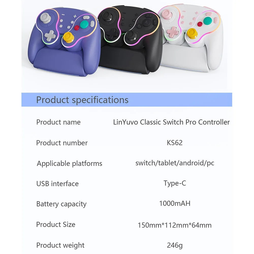 LINYUVO For Nintendo Switch / Tablet / Android / PC Wireless Gaming Controller with Charging Dock Mechanical Buttons - Purple - 6