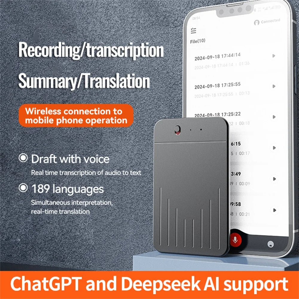 A3 256GB ChatGPT AI Voice Recorder APP Control Smart Transcription Speech to Text Recorder, Single Key + Reset Button - 4