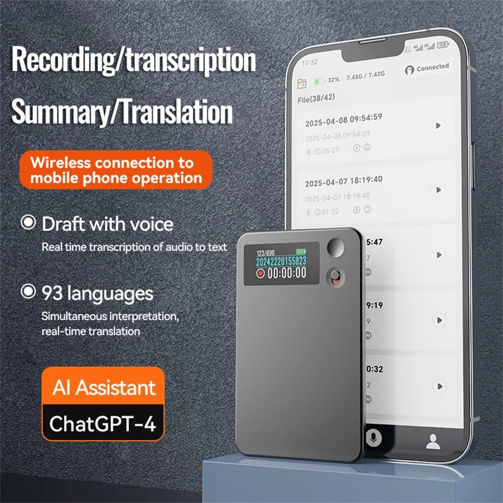 A3P 64GB AI Voice Recorder with Screen Smart Translation Voice Recorder APP Control - 4
