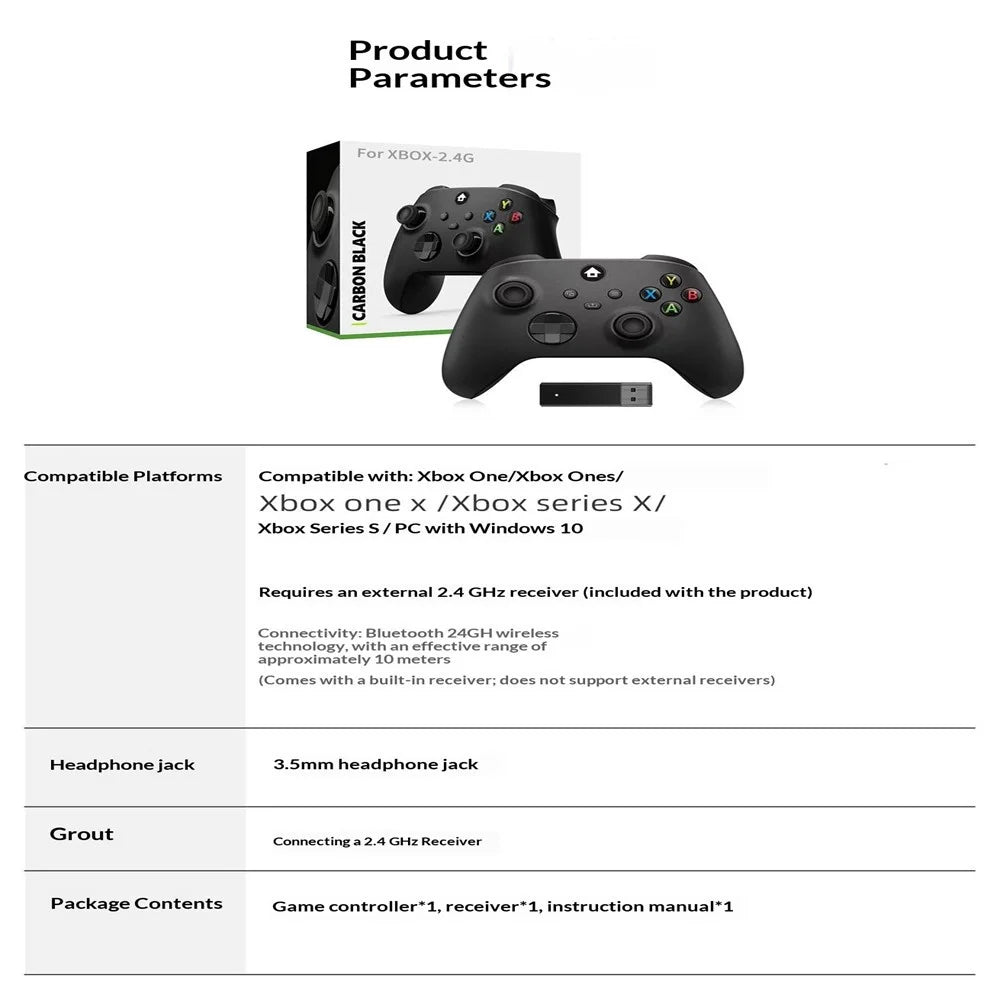 Game Controller for Xbox Series S / X / Xbox One / One S / One X / PC 2.4G Wireless Gamepad with Receiver - Black - 7