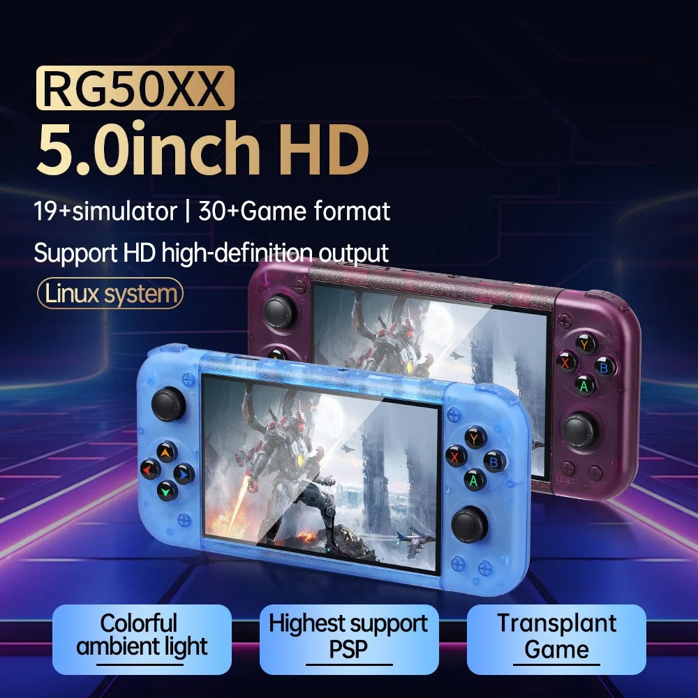 RG50XX 5-inch Screen Handheld Game Console Support Linux System HD TV Output, 15000+ Games - Blue - 2