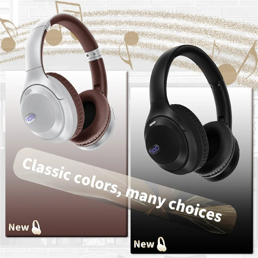 AKZ-15 Bluetooth-compatible 5.3 Over-Ear Headphones HiFi Stereo Foldable Headset with Battery Display - Black - 5
