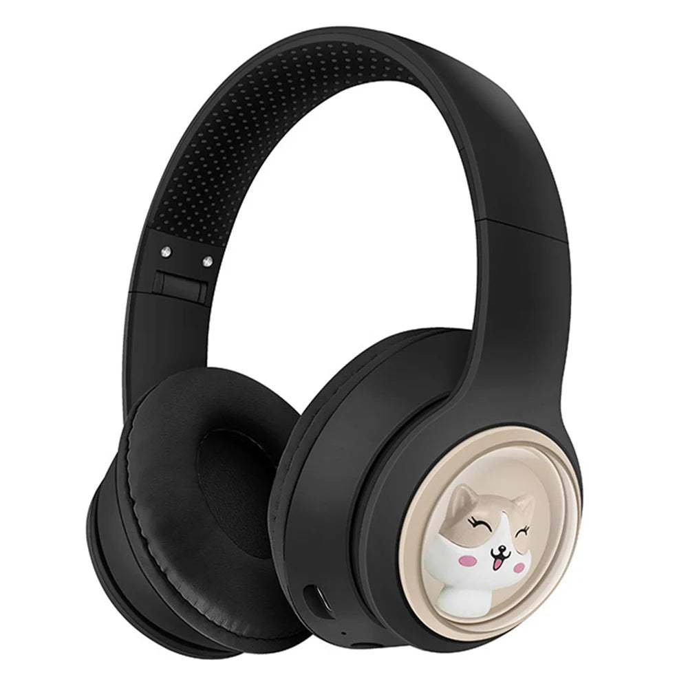 AKZ-06 Cartoon Animal Foldable Over-Ear Bluetooth-compatible Headphones Low Latency Gaming Headset - Black - 1