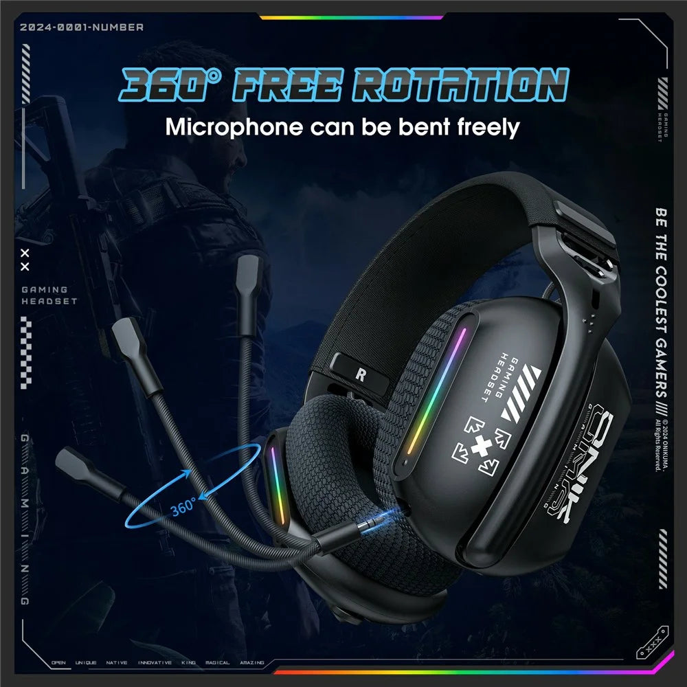 ONIKUMA GT808 Triple Mode Gaming Headset 60H Battery Life RGB Stereo Headphone for PC / PS5 / Xbox - 5