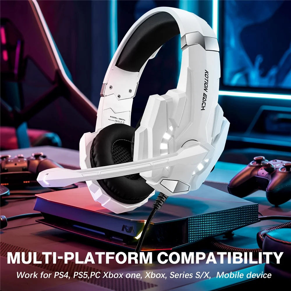 KOTION EACH G9000 Pro LED Light Gaming Headset Wired Over-Ear PC Headphone with Microphone - White - 4