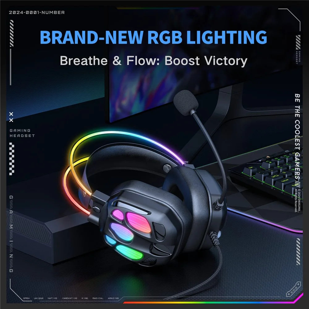 ONIKUMA X89 Gaming Headset RGB Wired Over Ear Headphones with Microphone For PC / Laptop Use - Black - 3