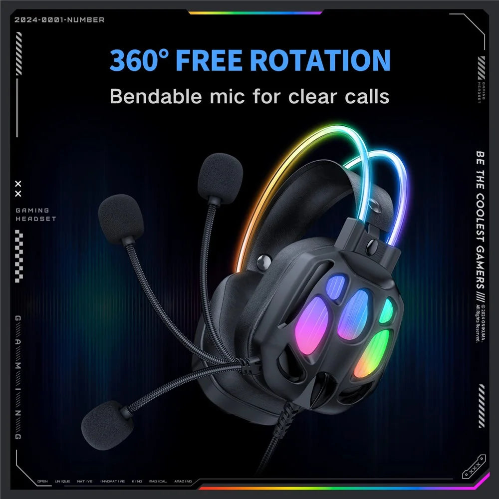 ONIKUMA X89 Gaming Headset RGB Wired Over Ear Headphones with Microphone For PC / Laptop Use - Black - 4