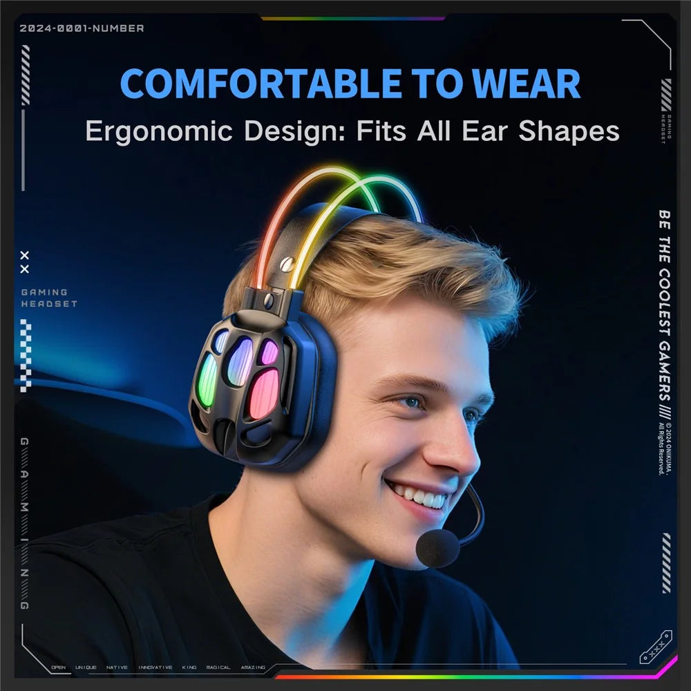 ONIKUMA X89 Gaming Headset RGB Wired Over Ear Headphones with Microphone For PC / Laptop Use - Black - 7