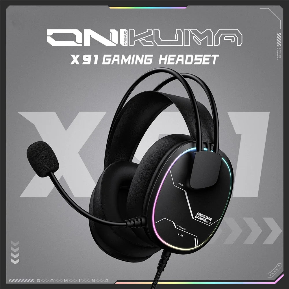 ONIKUMA X91 Gaming Headset Wired Over-Ear Headphones with Microphone RGB LED For PC / PS5 / Gaming - Black - 2