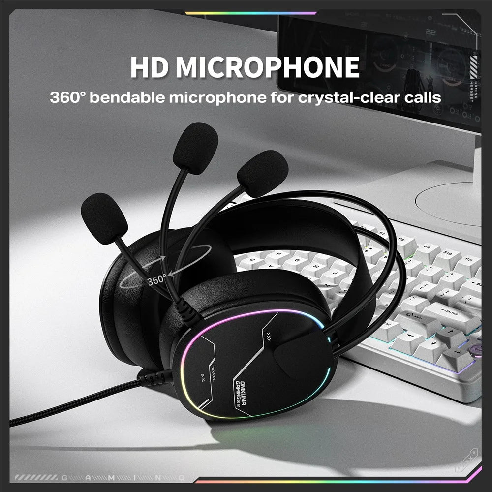ONIKUMA X91 Gaming Headset Wired Over-Ear Headphones with Microphone RGB LED For PC / PS5 / Gaming - Black - 5