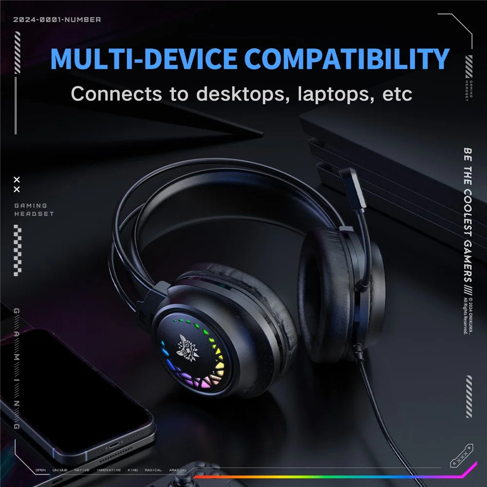 ONIKUMA X92 Gaming Headset RGB LED Wired Over Ear Headphones with Microphone For PC PS5 Gaming - Black - 5