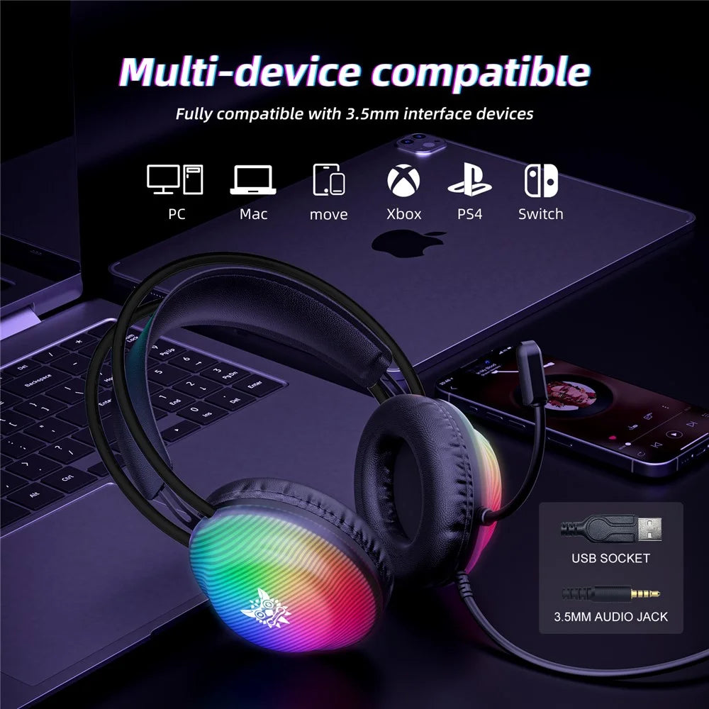 ONIKUMA X29 Gaming Headset Wired Over Ear with Microphone RGB Lighting For PC / Console Gaming - Black - 3