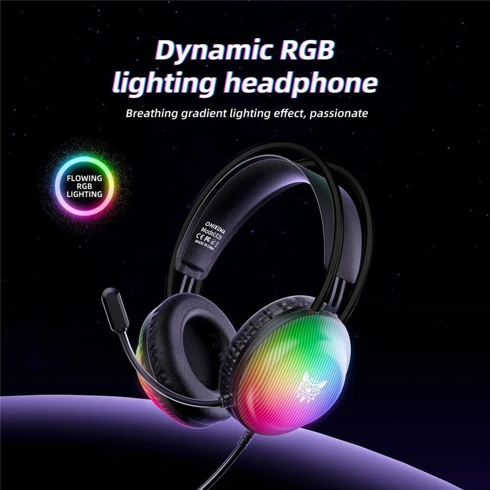 ONIKUMA X29 Gaming Headset Wired Over Ear with Microphone RGB Lighting For PC / Console Gaming - Black - 5
