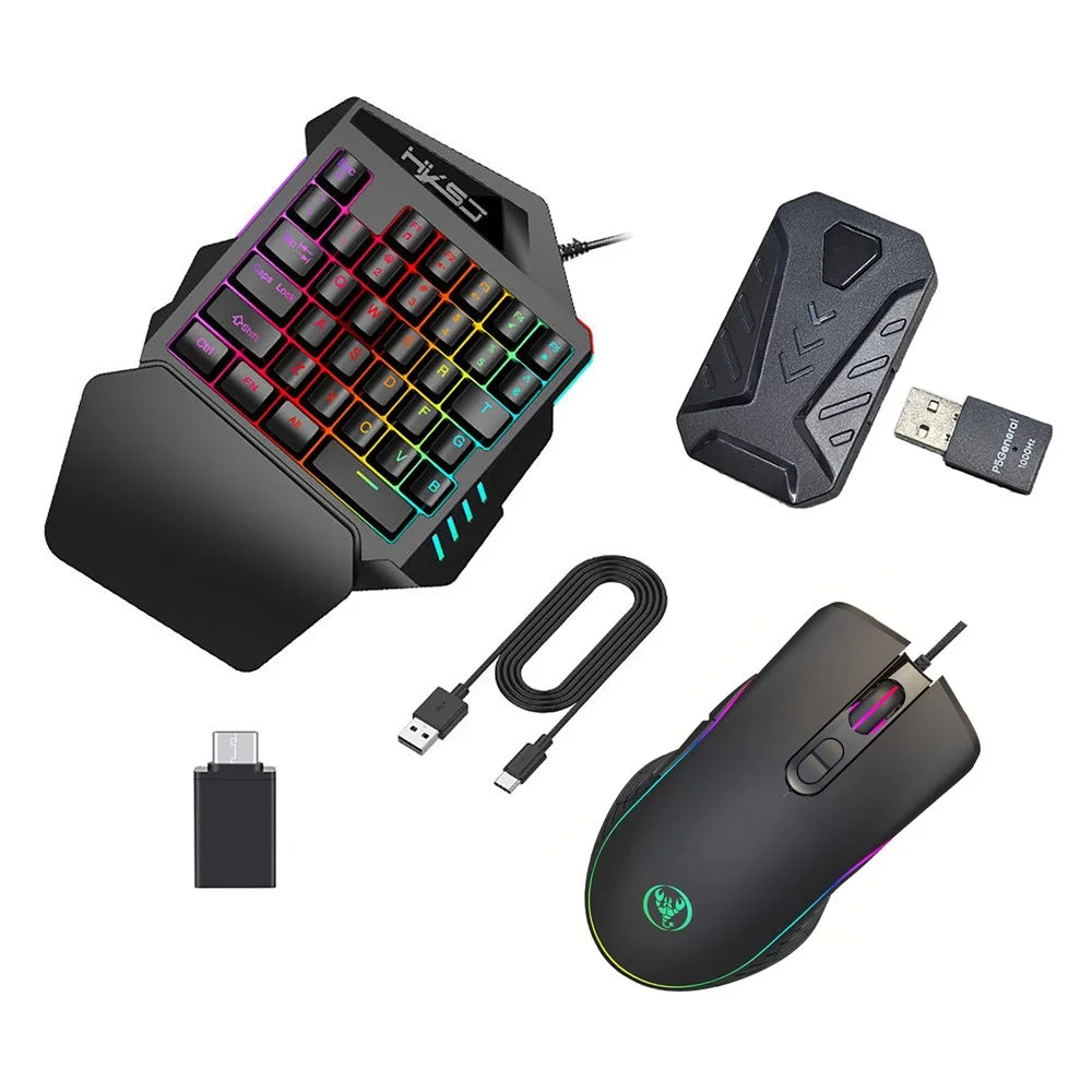 HXSJ P5+V100+A867 Gaming Keyboard Mouse Console Controller Adpater Converter Set for PS5 / PS4 / PS3 / Xbox One / Xbox 360 / Nintendo Switch - Black - 1
