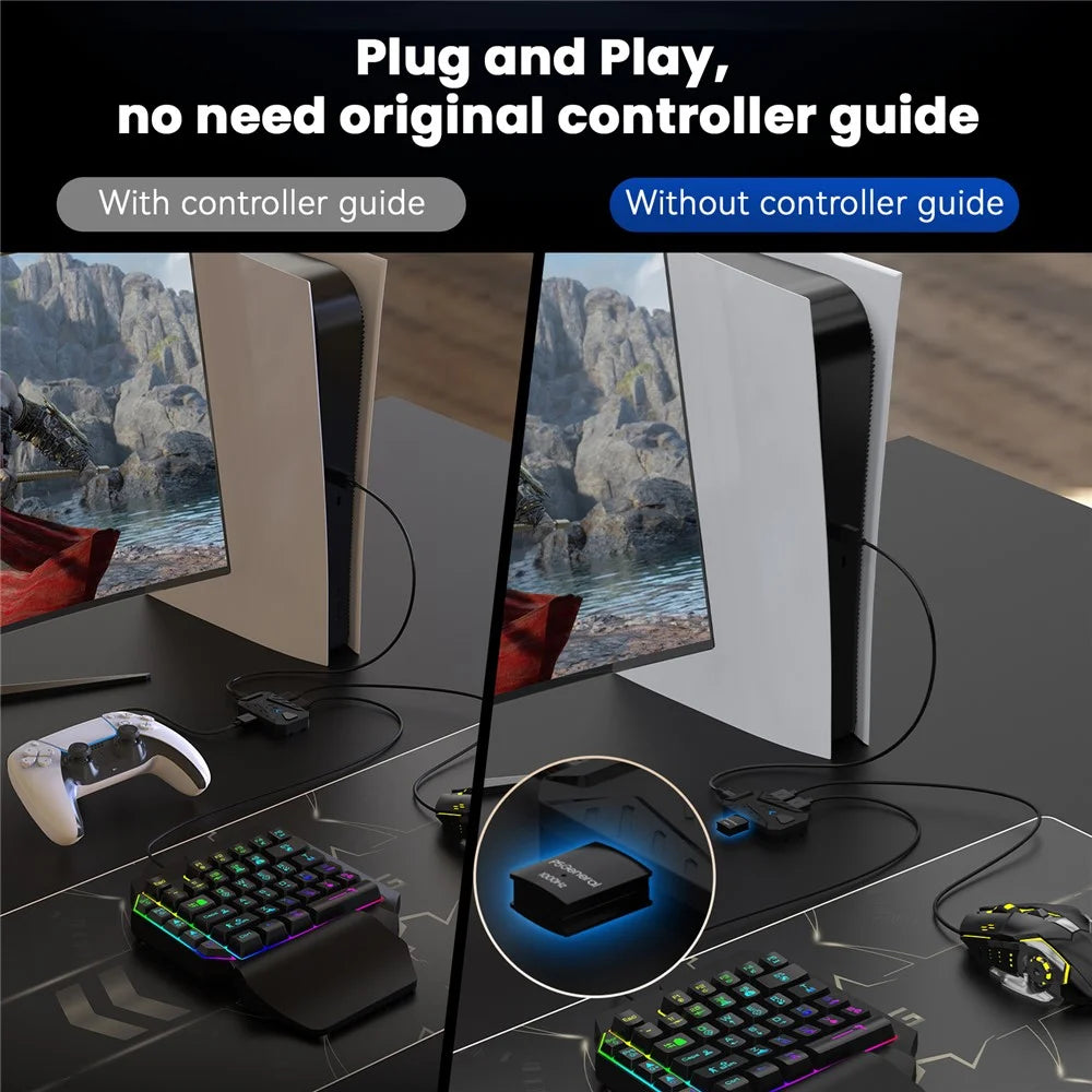 HXSJ P5+V100+A867 Gaming Keyboard Mouse Console Controller Adpater Converter Set for PS5 / PS4 / PS3 / Xbox One / Xbox 360 / Nintendo Switch - Black - 5
