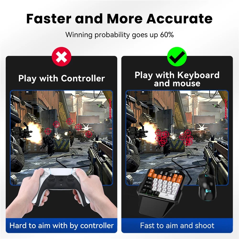 HXSJ P5+V100+A867 Gaming Keyboard Mouse Console Controller Adpater Converter Set for PS5 / PS4 / PS3 / Xbox One / Xbox 360 / Nintendo Switch - Black - 7