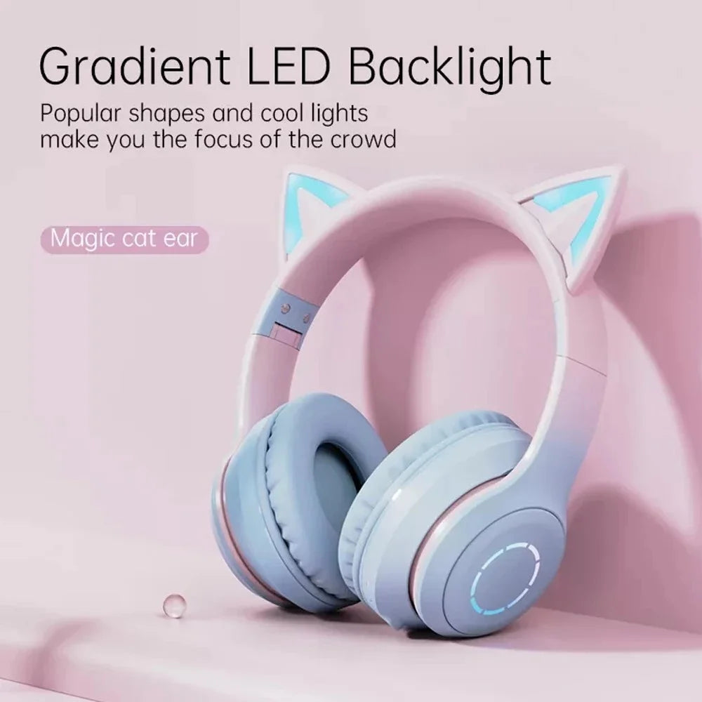 BT029C Bluetooth-compatible Wireless Headset with Detachable Mic RGB LED Adjustable Head-Mount Earphones Kids Stereo Music Cat Ear Folding Headphones - Blue - 4