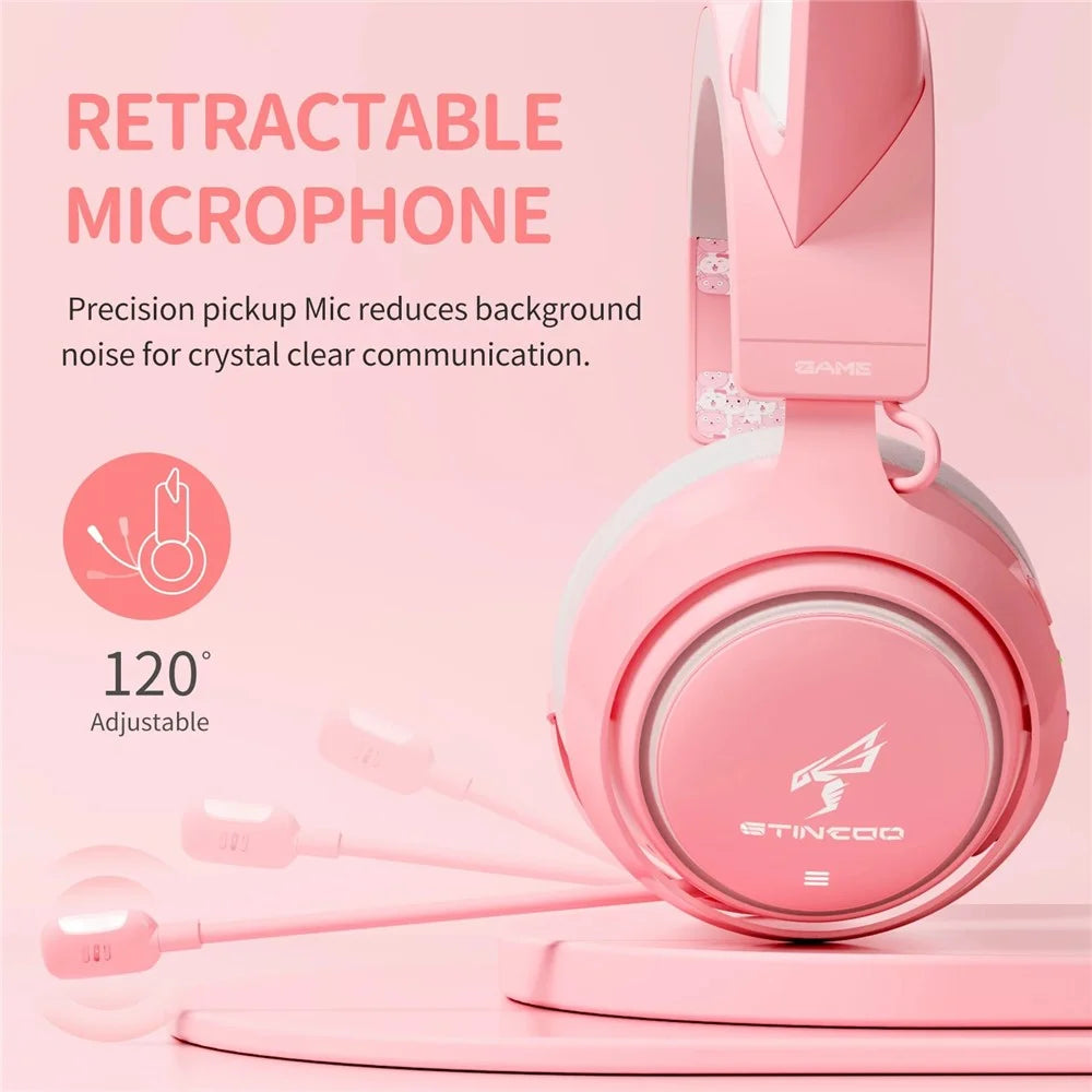SOMIC GS510 Cute Cat Ear Design USB7.1 Wired Over-Ear E-sports Headphone RGB LED Light Music Gaming Headset - Pink - 3
