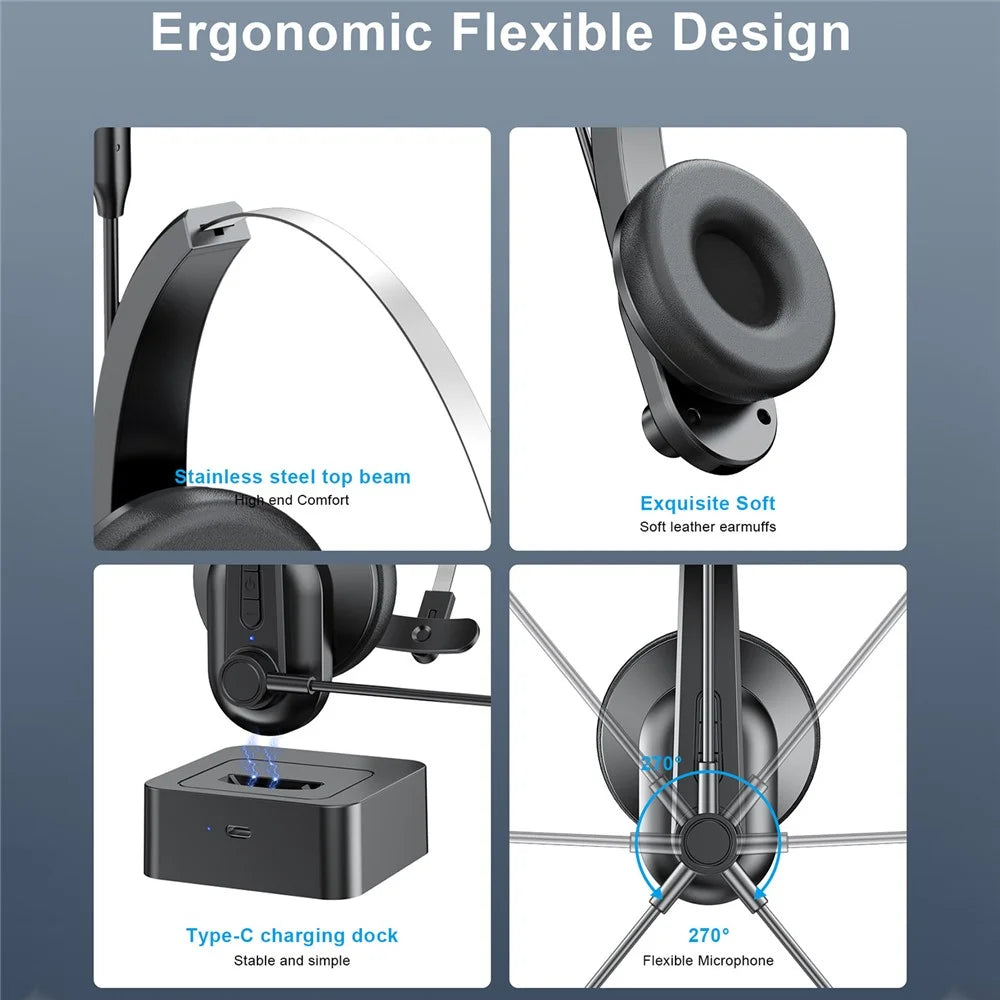 OY631 Bluetooth-compatible 5.3 Headset Customer Service Headphone with Mic Noise-Cancelling Wireless Headset for Truck Driver - 7