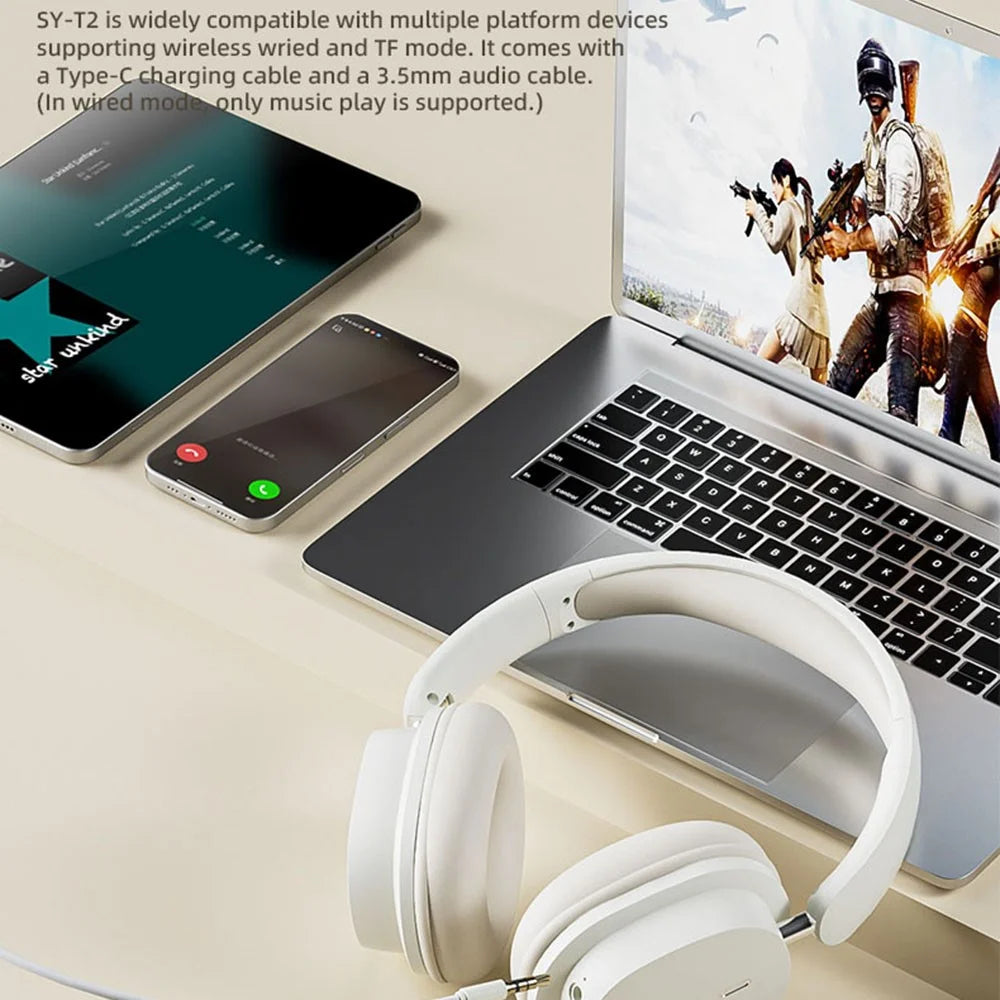 SY-T2 Wireless Over-Ear Bluetooth-compatible Headphone Foldable Headset with Built-In Noise Cancelling Microphone - Khaki - 2