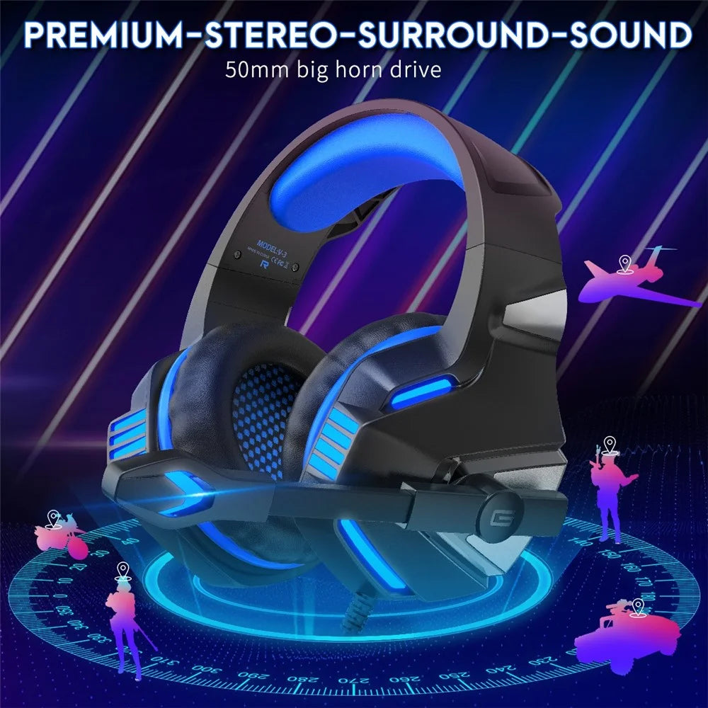 V3 Head-mounted Earphones RGB Light Wired PC Gaming Headset, USB+3.5mm+4Pin - 6