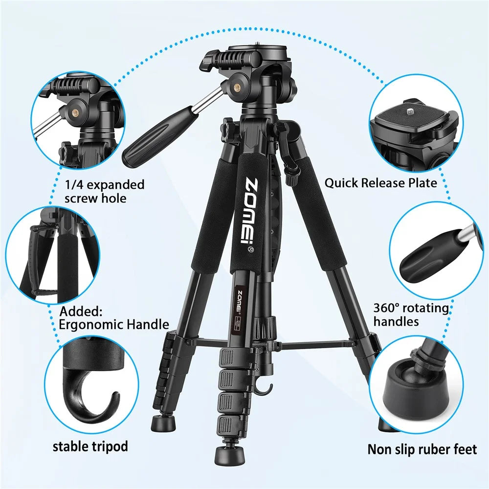 ZOMEI Q188 Camera Tripod SLR Camera Stand Mobile Phone Live Broadcast Stand Projector Fill Light Stand - Black - 4