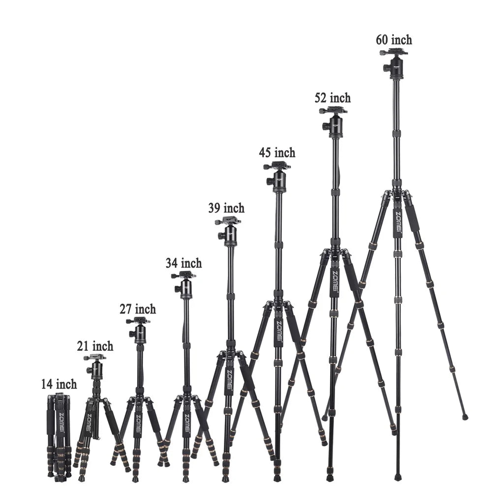 ZOMEI Z669 Camera Tripod 5-Section Legs Aluminum Alloy Multi-Function Bracket Ball Head, Black - 5