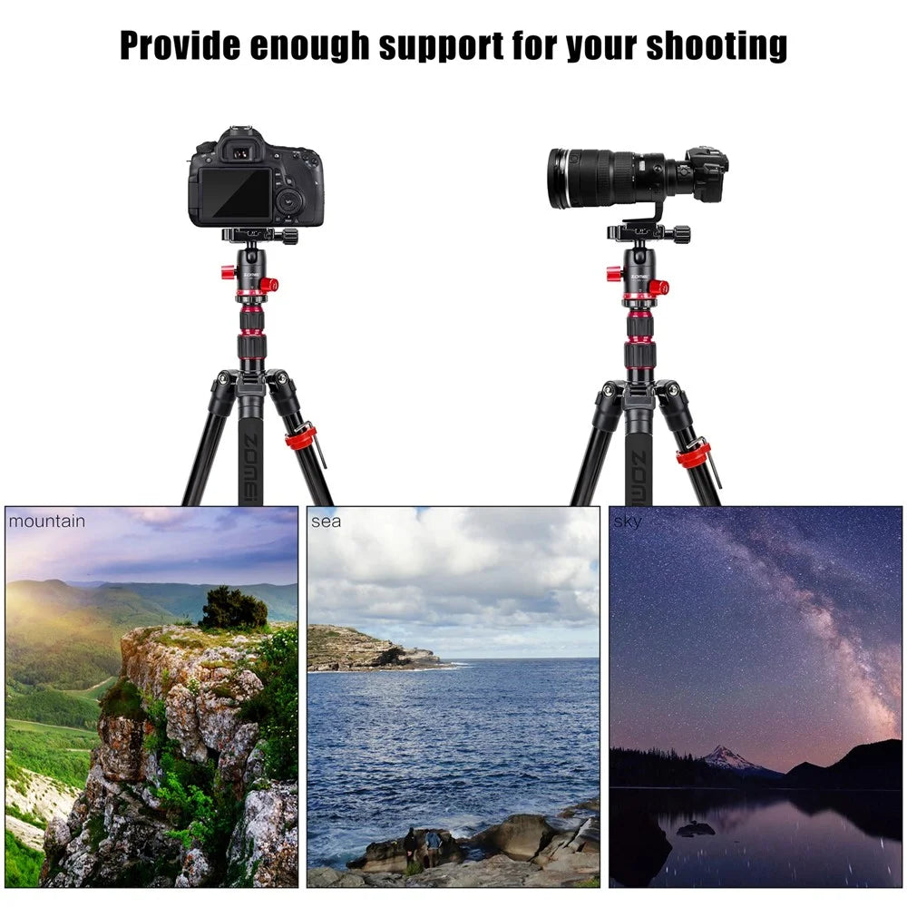 ZOMEI M5 Photo Camera Lightweight Travel Aluminum Tripod Monopod Compact Portable Photo 4-Section Tripod Stand, Black - 4