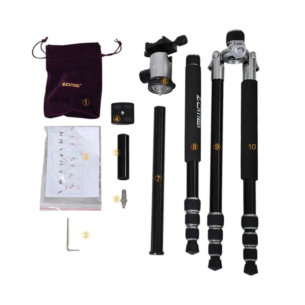 ZOMEI Z818 DSLR Camera Photography Tripod 4-Section Foldable Lightweight Alloy Stand - Gold - 6