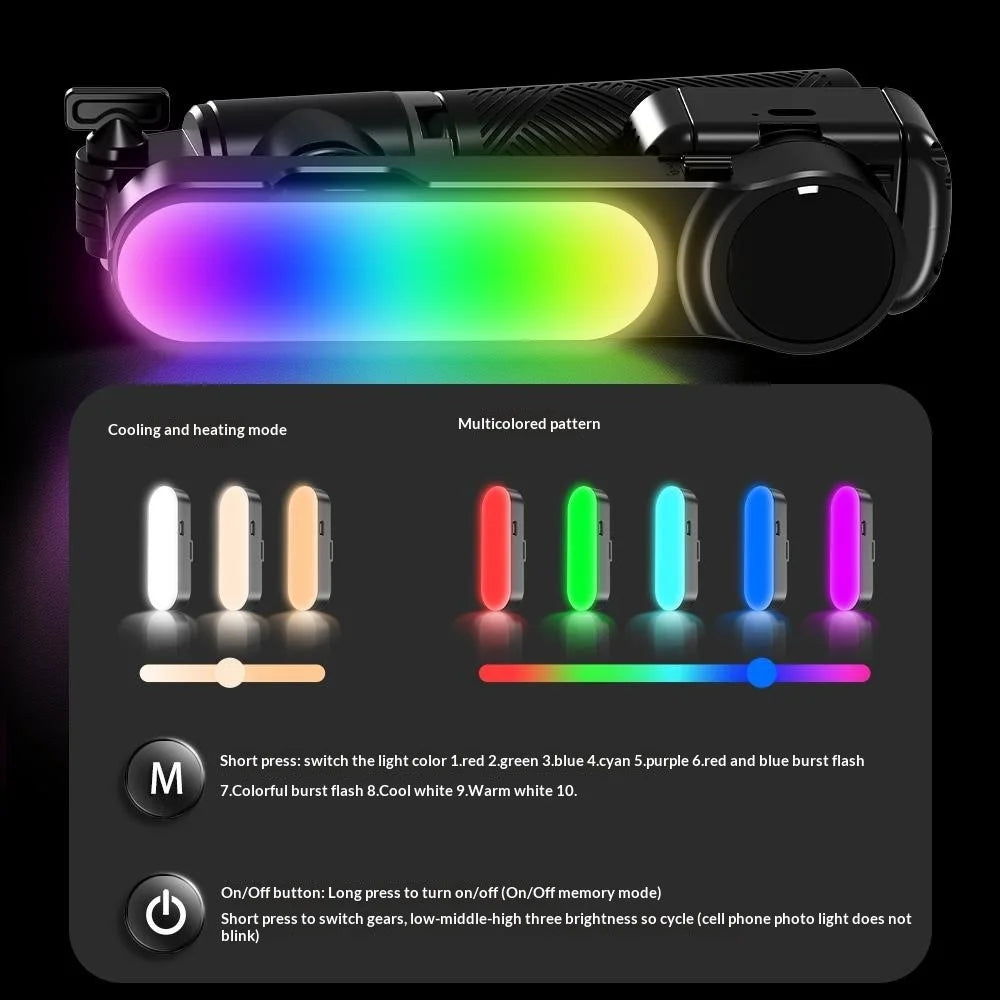 Q34 AI Anti-Shake Selfie Stick Gimbal Stabilizer RGB Beauty Light 71cm Extendable Phone Stand for Live Streaming - Black - 7