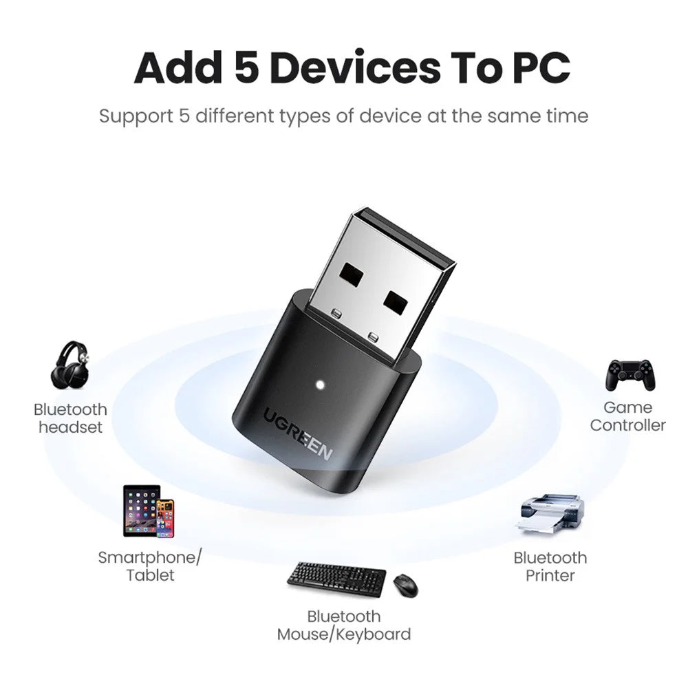 UGREEN Bluetooth-compatible Adapter for PC Mouse Keyboard Printer Speaker USB Bluetooth-compatible 5.0 Receiver Dongle Mini Size Wireless Computer Adapter - 6