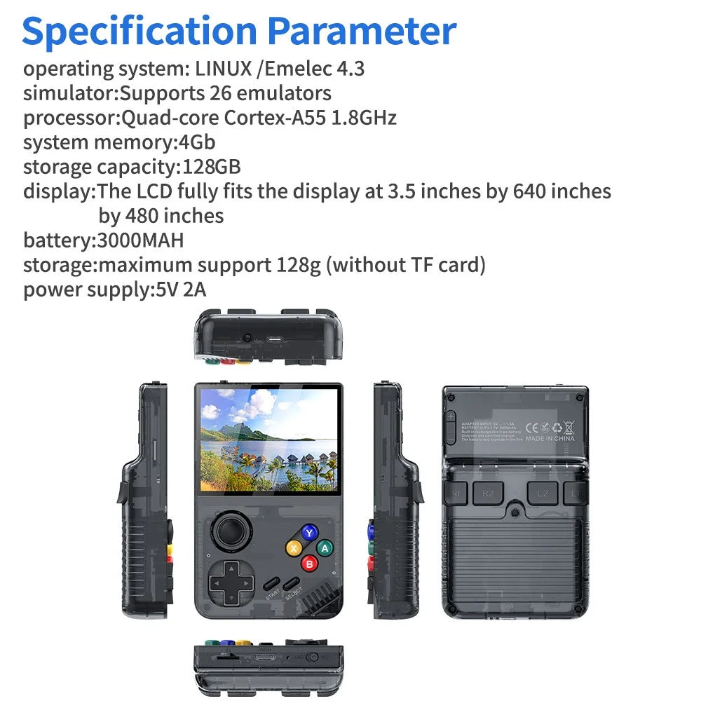 AMPOWN M19 3.5-inch IPS Screen Retro Handheld Game Console 3D Rocker Arcade Gamepad (English Version), with 128G TF Card - Black - 6