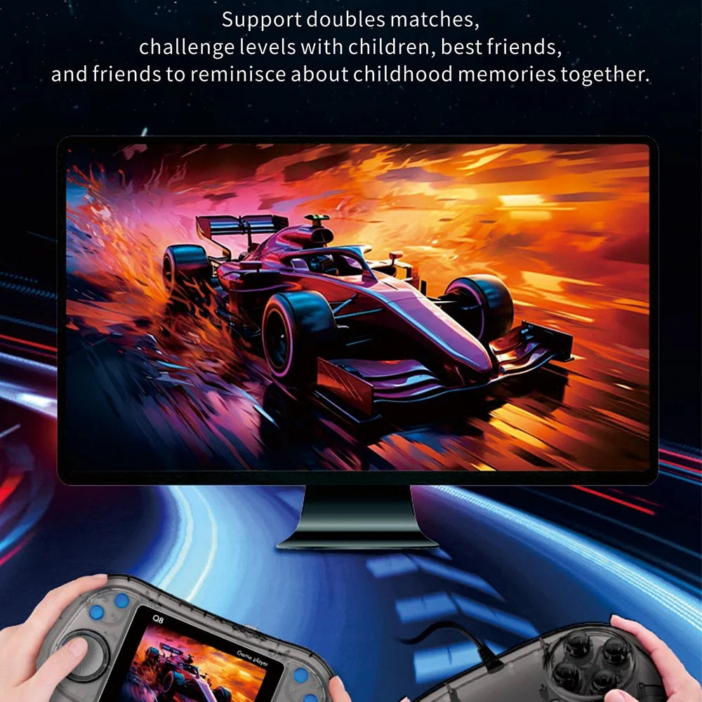 Q8 Retro Game Console with Handheld Controller Built-In 800 Games for 2 Players - Transparent Grey - 3