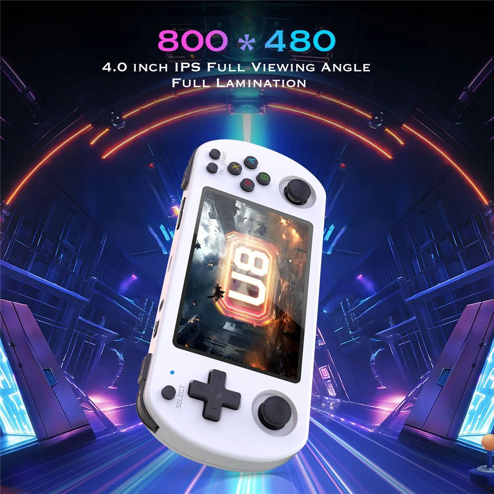 U8 Open Source Linux System 4.0 Inch IPS Screen Retro Handheld Game Console, 64GB Storage - Transparent Black - 3
