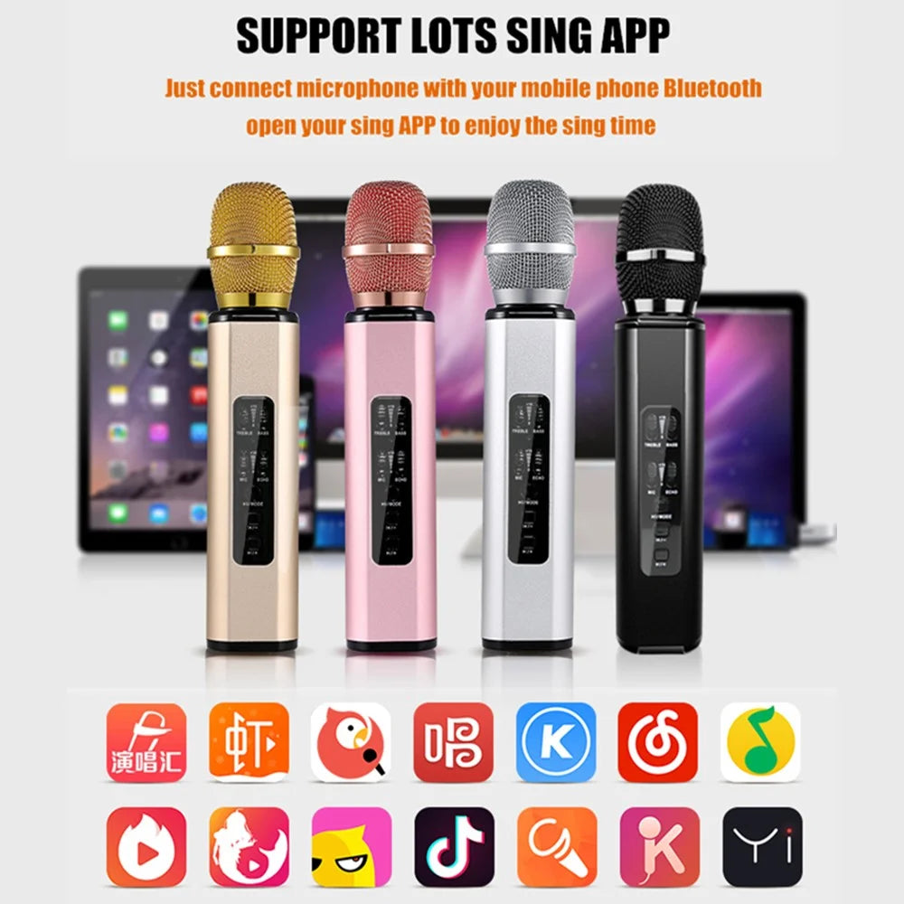 K6 2 in 1 Wireless Microphone Bluetooth-Compatible Speaker with LED Light HiFi Sound Reverb Effect Karaoke Device - Pink - 5