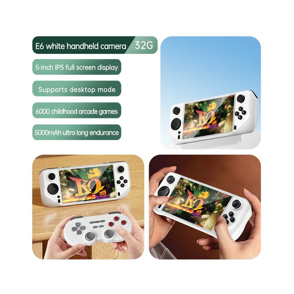 E6 Handheld Game Console 5 Inch Screen Android Dual Player Competitive Gaming Machine with 32GB Card - White - 2