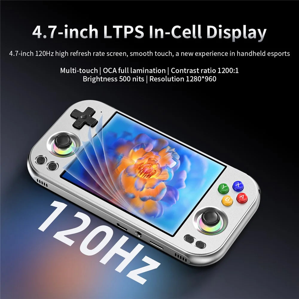 ANBERNIC RG477M 12G+256G Android 14 4.7 Inch LTPS Incell Screen Retro Handheld Game Console with 128G TF Card - Silver - 4