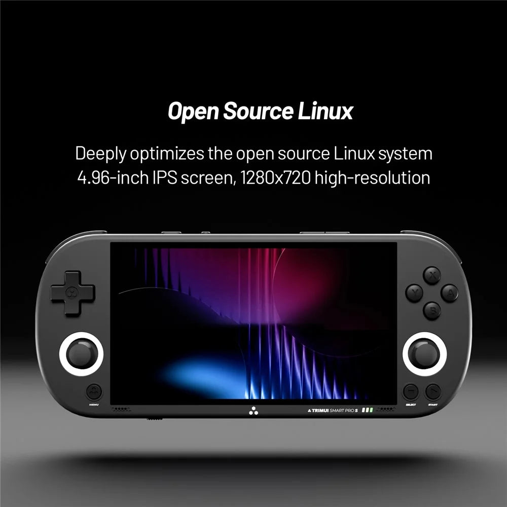 TRIMUI Smart Pro S TG5050 4.96 Inch IPS Screen Handheld Gamepad Hall Joystick Retro Gaming Console, with 128G TF Card - Black - 4