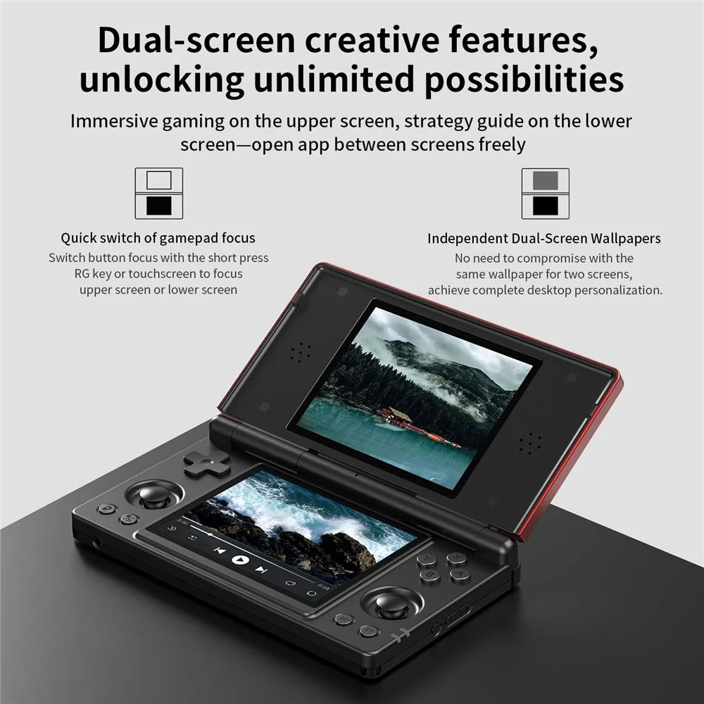 ANBERNIC RG DS Handheld Game Console Retro Arcade Android Open Source Console with Dual IPS Screens (3+32G) without Games - Red / Black - 7