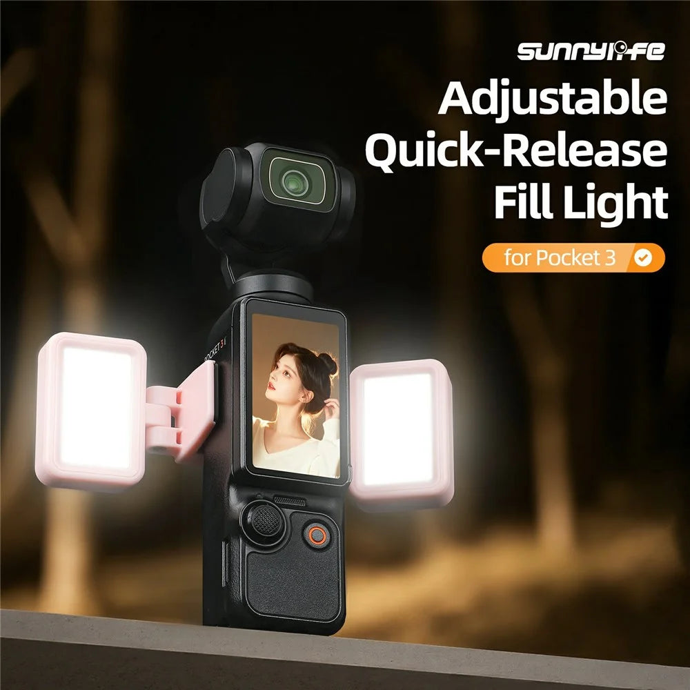 SUNNYLIFE OP3-L068 For DJI Osmo Pocket 3 Clip-on Dual Fill Light Three Color Temperature Dimmable Photography Lamp - Pink - 2