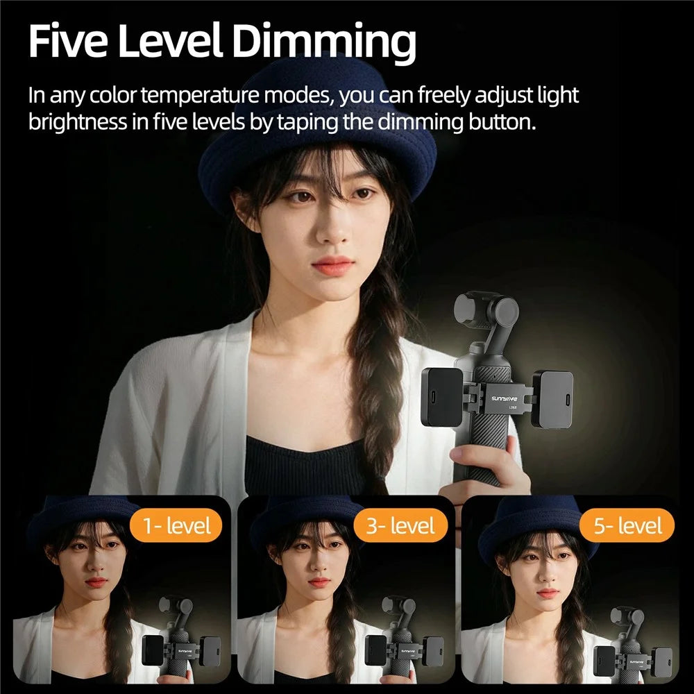 SUNNYLIFE OP3-L068 For DJI Osmo Pocket 3 Clip-on Dual Fill Light Three Color Temperature Dimmable Photography Lamp - Pink - 5