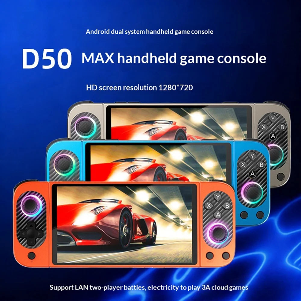 D50MAX Retro Gamepad with 64GB TF Card 5 Inch IPS Touch Screen Android Handheld Gaming Console with RGB Light - Orange - 2