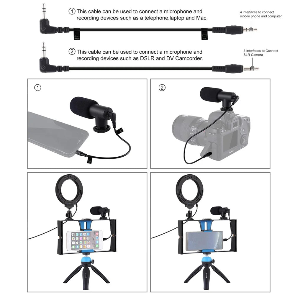 PULUZ PKT3085 Handheld Cage Frame Ring Light Set Cell Phone Photography Accessories with Tripod/Microphone for Live Streaming - Blue - 7