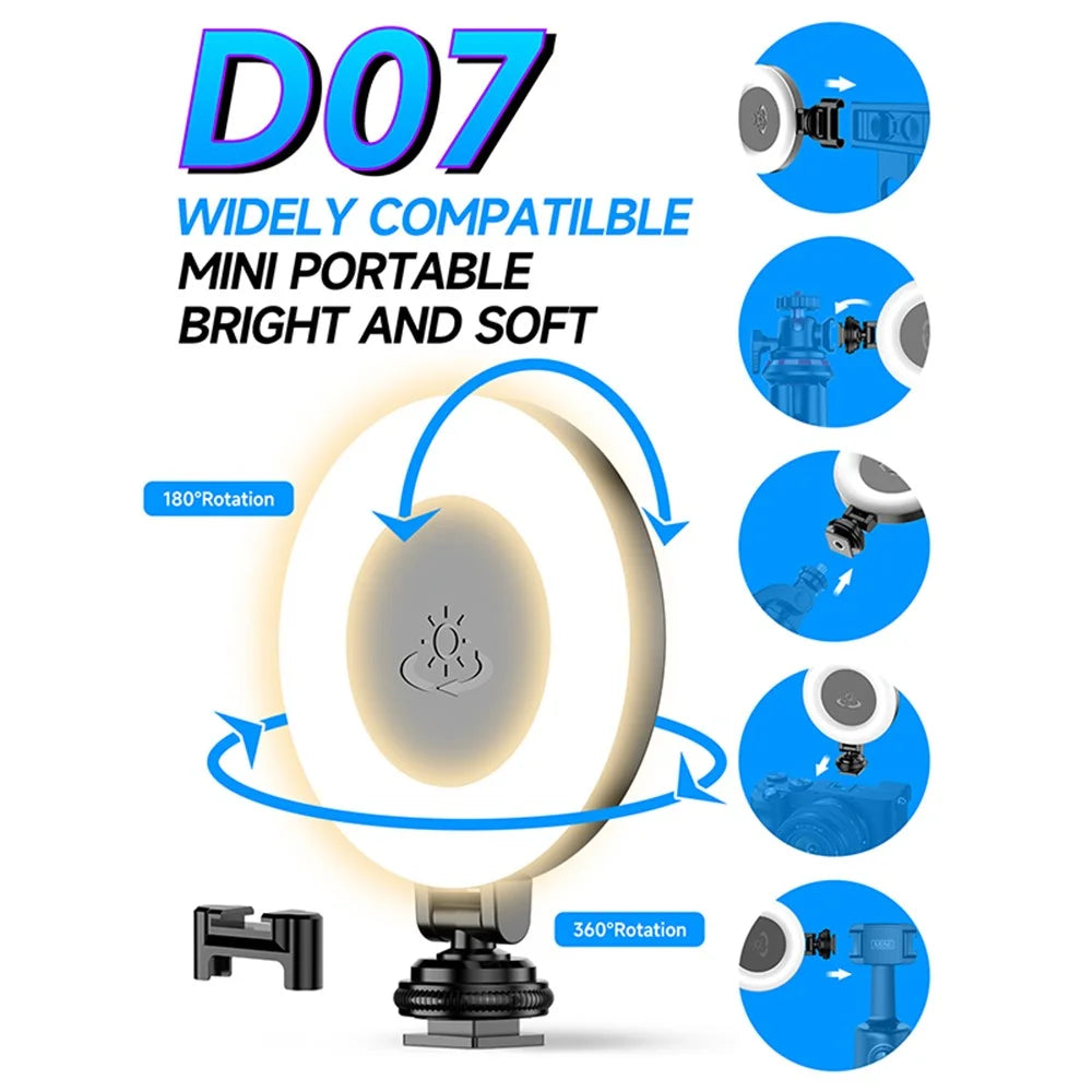 D07 3 Color 9 Level Dimmable Portable Fill Light for Selfie Photography Live Streaming - 7