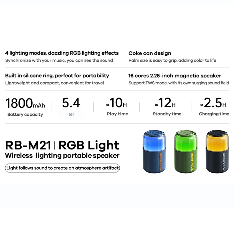 REMAX RB-M21 TWS Portable Wireless Bluetooth-Compatible Speaker with 4 RGB Lighting Mode - Blue - 3