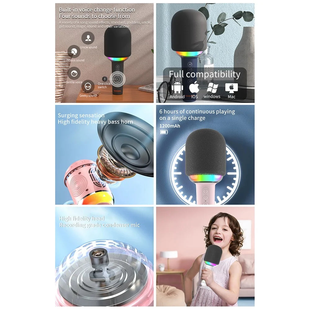 M5 Integrated Bluetooth-Compatible Karaoke Speaker Microphone with RGB Light - Pink - 4