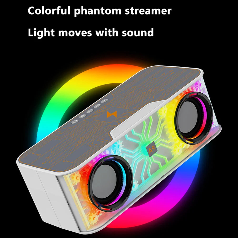 A9 Transparent Mecha Desktop Bluetooth-compatible Speaker Heavy Bass Soundbar Wireless Charger with Colorful Lights - Orange - 6
