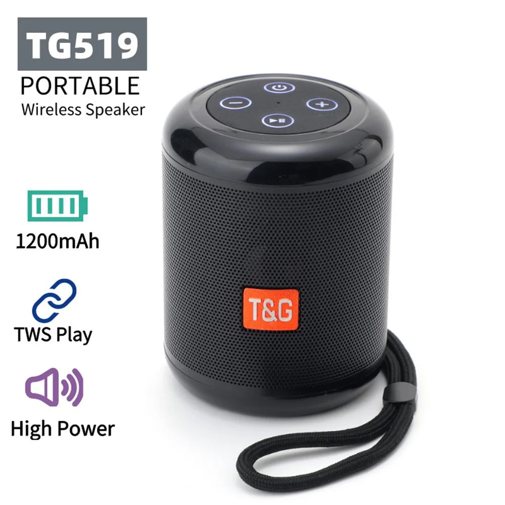 T&G TG519 TWS Bluetooth-compatible Speaker FM Radio Loudspeaker Support TF Card 3.5mm AUX U Disk - Black - 3