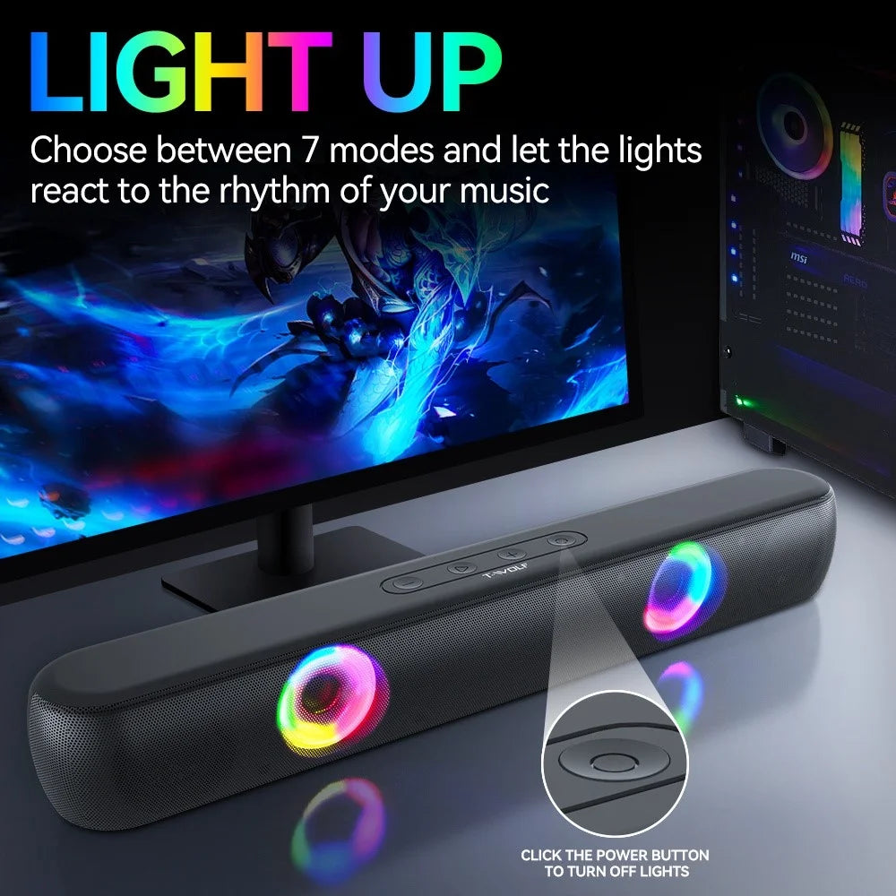 T-WOLF B320 Desktop Stereo Speaker Wireless Bluetooth-compatible Speaker with RGB Light Portable Sound Amp for Home Office - 5