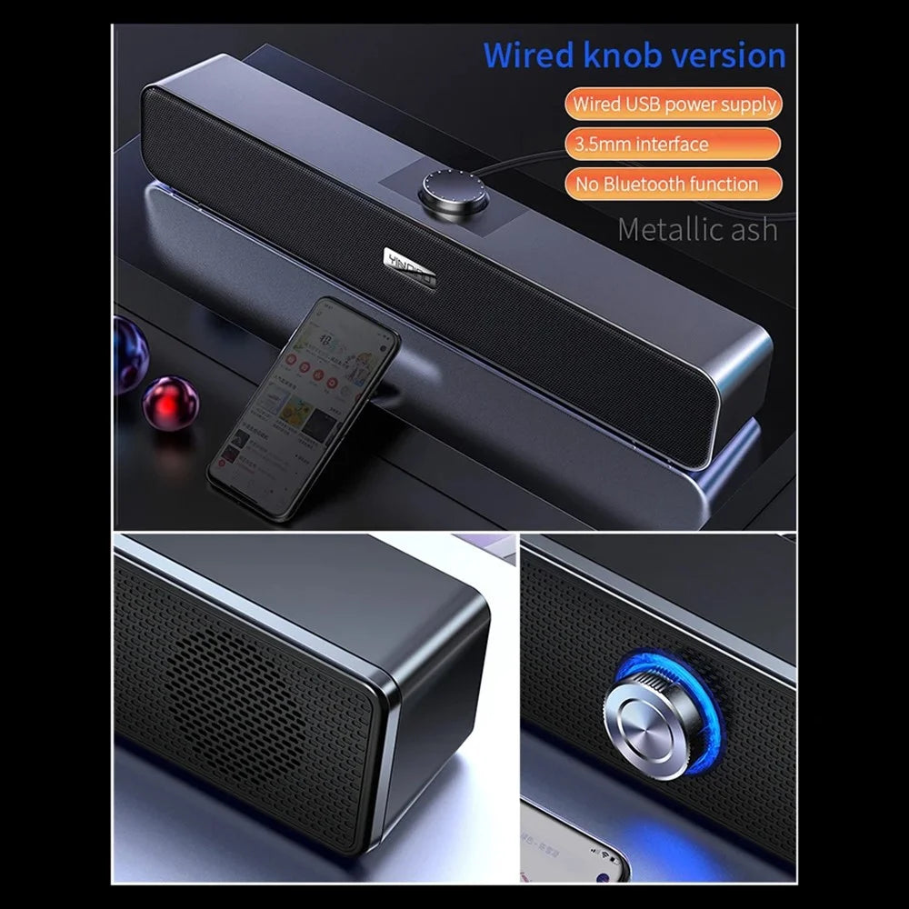 YINDIAO A36 Knob Control ABS Desktop Wired Speaker Soundbar USB HiFi Music Loudspeaker - 5
